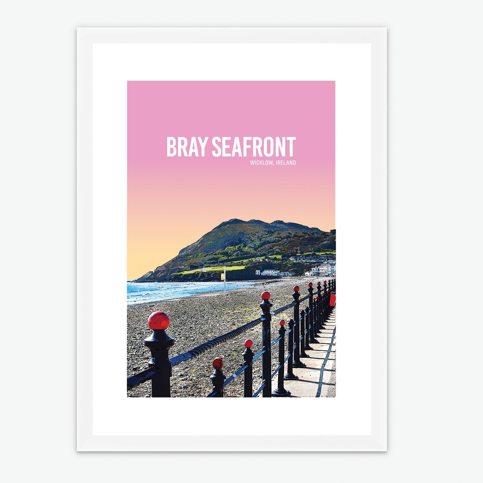 Bray Seafront Pink Sky A4 Print - Littlebee Prints